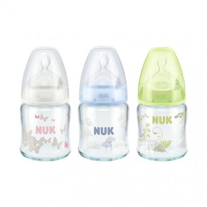 NUK 德國NUK寬口玻璃奶瓶矽膠奶嘴120ml 0-6個月顏色隨機發 海外本土原版