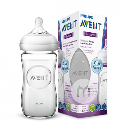 PHILIPS AVENT 英國飛利浦新安怡寬口徑自然原生玻璃奶瓶240ml 0-6個月 海外本土原版