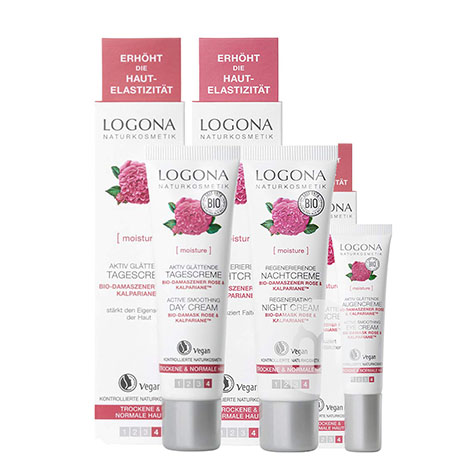 【3件裝】LOGONA 德國羅格娜有機玫瑰溫和補水嫩膚日霜+晚霜+眼霜...