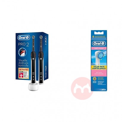 BRAUN 德國博朗oral-b PRO 2900電動牙刷兩隻裝+6個刷頭黑色 海外本土原版